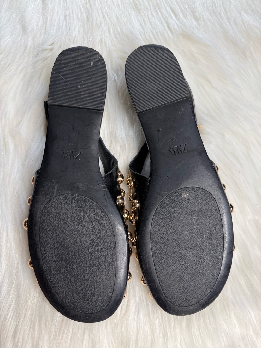 Zara Black Flat Slingback Sandal with Gold Studs - Picture 7 of 7